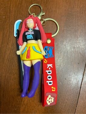K-pop Character Key & Card Holder — Red, Yellow & Purple